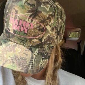 Dairy Boy Camo Hat with Pink Logo